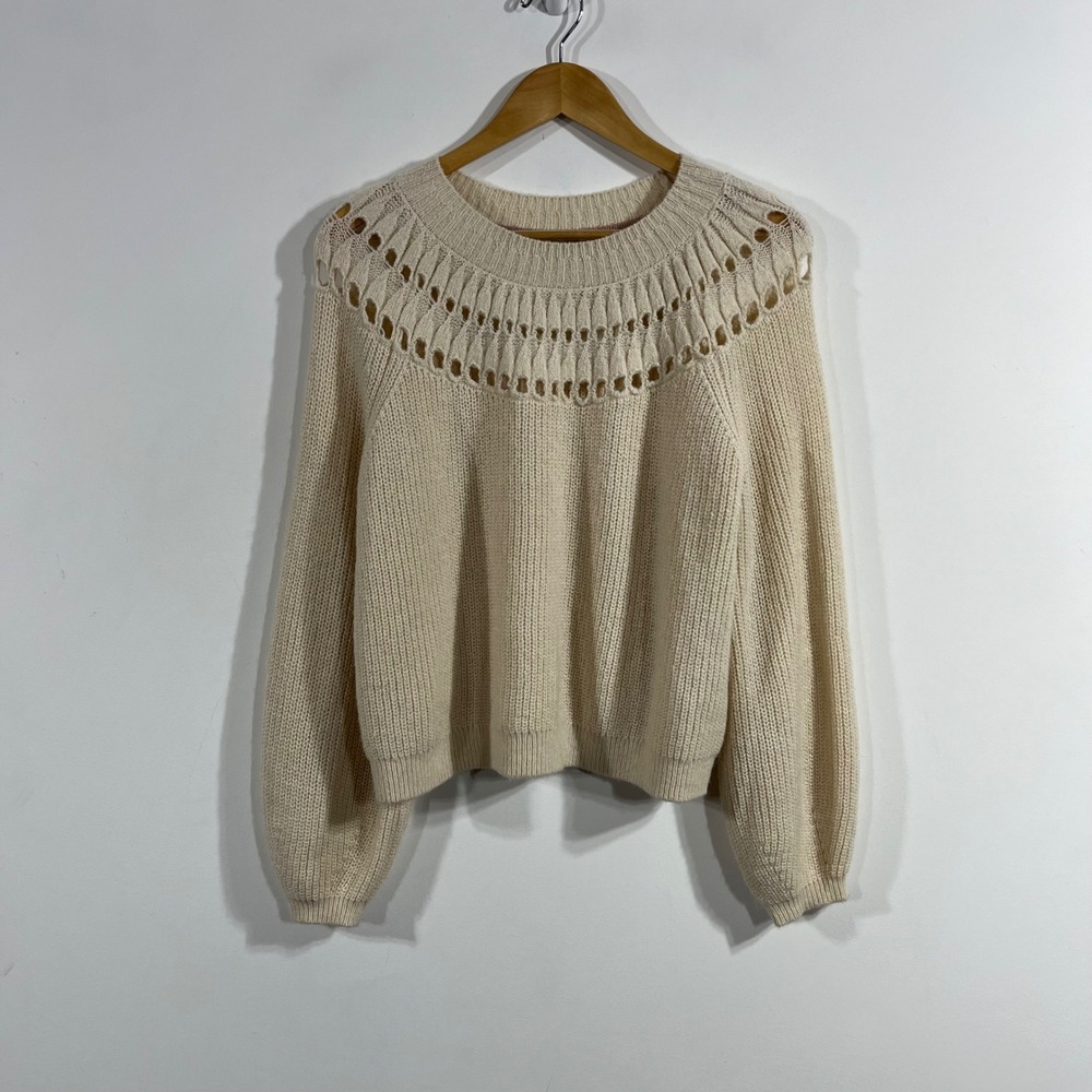 Boden Parisian Nordic Pointelle Yoke Wool Alpaca Knit Sweater Small Heritage